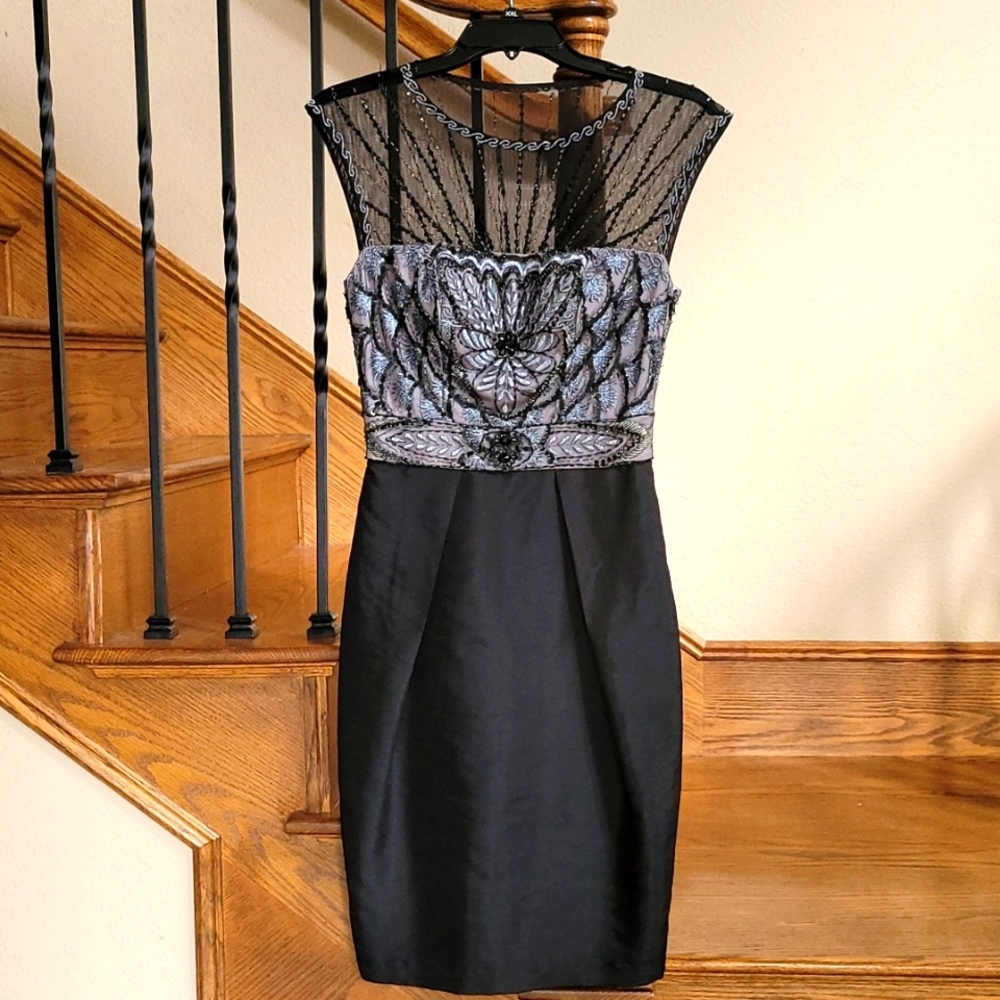 Sue Wong Nocturne Black Beaded Bodice Cocktail Dress